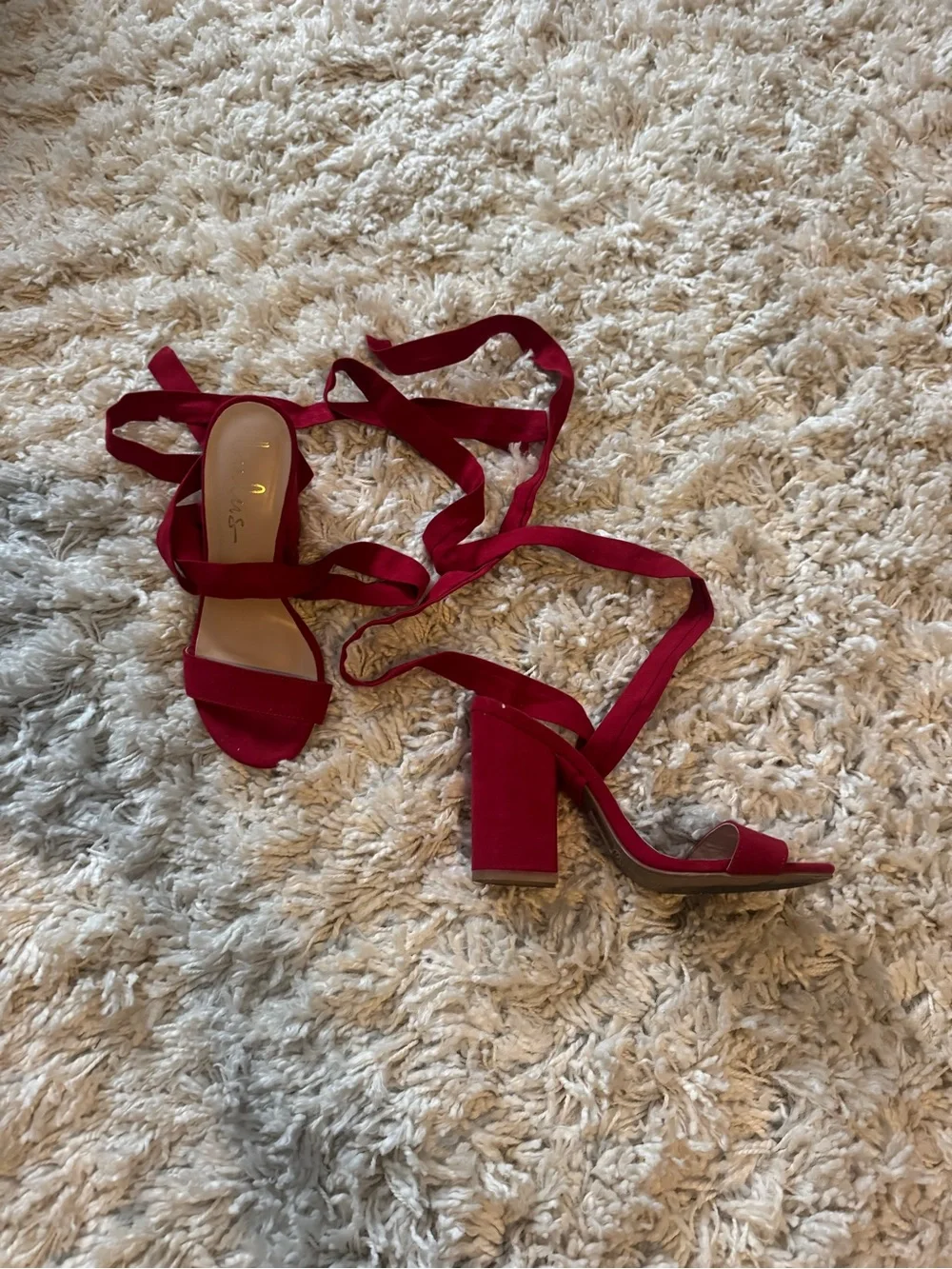 Lulu's Red Satin Lace-Up Block Heel Sandals